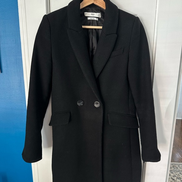 Mango Casual Black Wool Blend Coat S - Picture 3 of 8